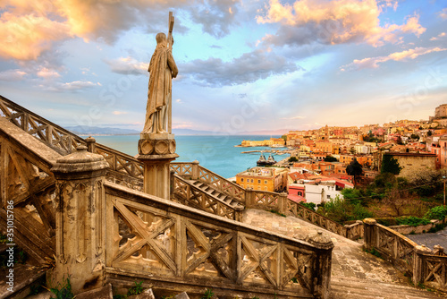 Fototapeta Naklejka Na Ścianę i Meble -  Gaeta town, Italy, on dramatic sunset