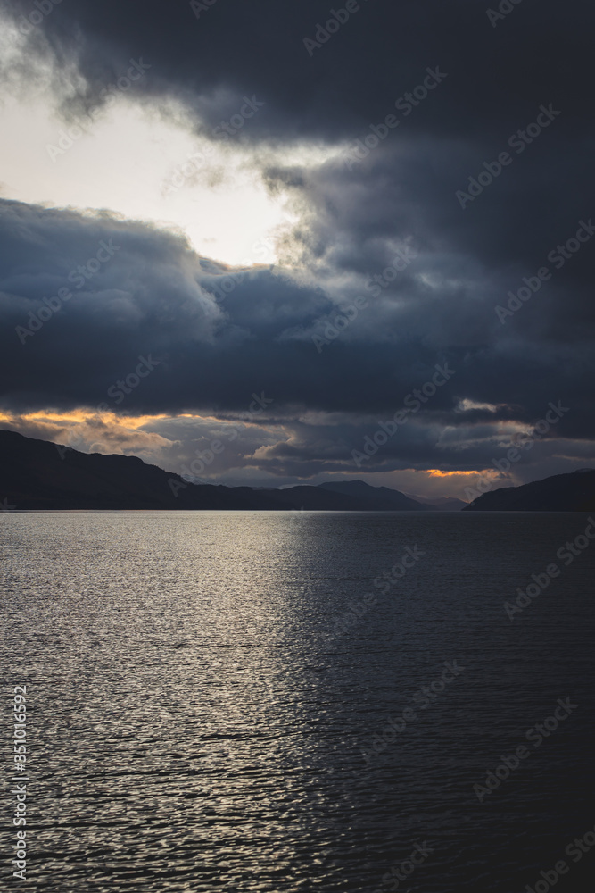 sunset over the ness lake scotland