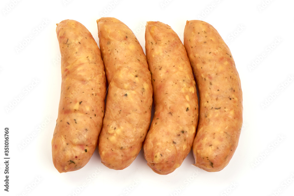 Dried pork sausages, isolated on white background Dried pork sausages, isolated on white background