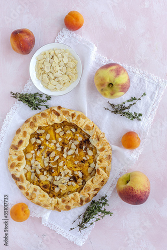 Homemade tart galette with peaches