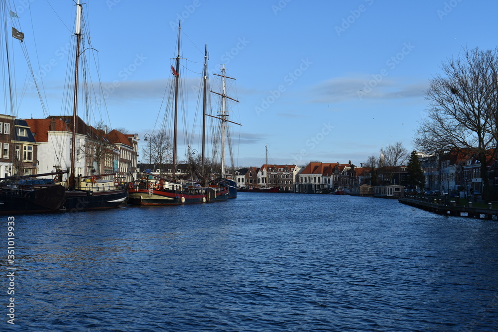 Fototapeta premium boats in the harbor Haarlem, NL