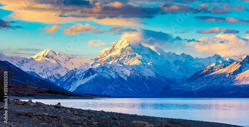 Aoraki, Mount Cook, Stands Above Lake Pukaki