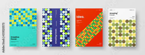 Company identity brochure template collection. Business presentation vector A4 vertical orientation front page mock up set. Corporate report cover abstract geometric illustration design layout bundle.