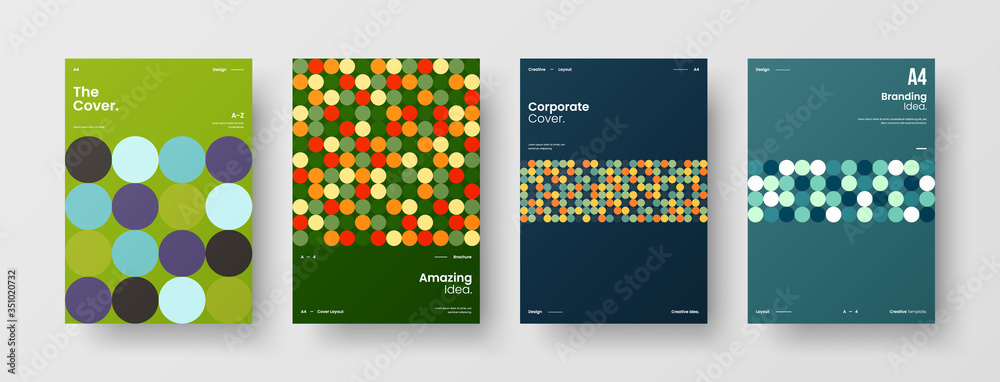 Company identity brochure template collection. Business presentation vector A4 vertical orientation front page mock up set. Corporate report cover abstract geometric illustration design layout bundle. Company identity brochure template collection. Business presentation vector A4 vertical orientation front page mock up set. Corporate report cover abstract geometric illustration design layout bundle.