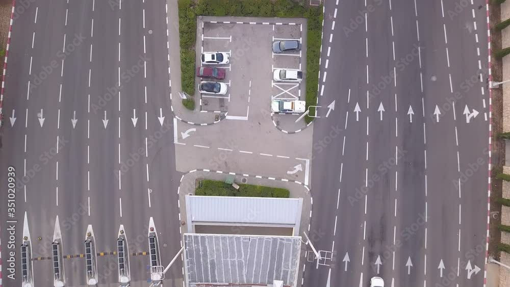 Aerial view of a toll payment point. Haifa Toll road collection stop. Aerial view of a toll payment point. Haifa Toll road collection stop.