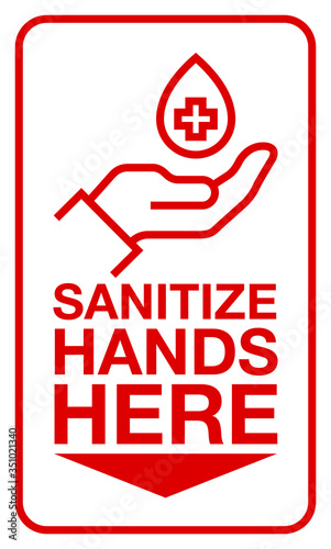 navigation icon indicating the location of the wall dispenser with sanitizer for disinfection hands prevention from coronavirus covid 19, sanitize hands here with drop of antiseptic in palm hand icon