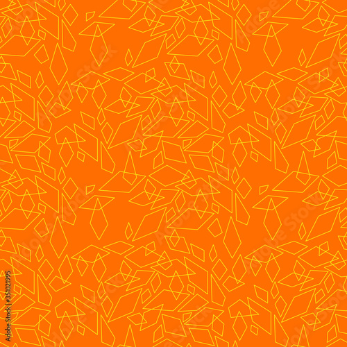 Abstract seamless pattern. Grunge urban repeated backdrop for sport textile, clothes, wrapping paper. Grungy wallpaper with triangles, brush track silhouette, curved lines. grey and orange shape © argunika