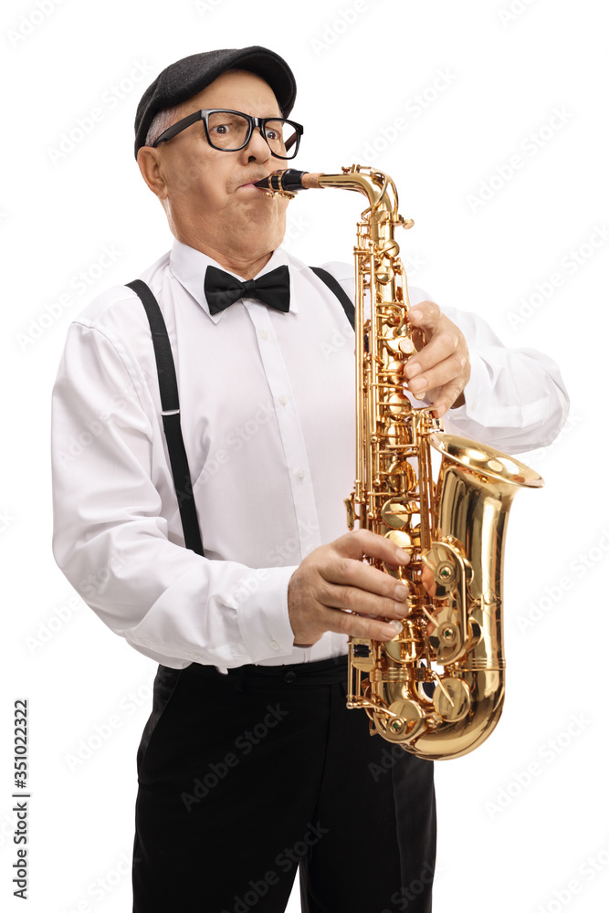 Fototapeta premium Mature male saxophonist playing sax