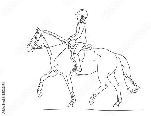 Sport riding pony and young athlete trotting