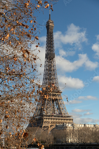 eiffel tower Paris france behind tree second plan