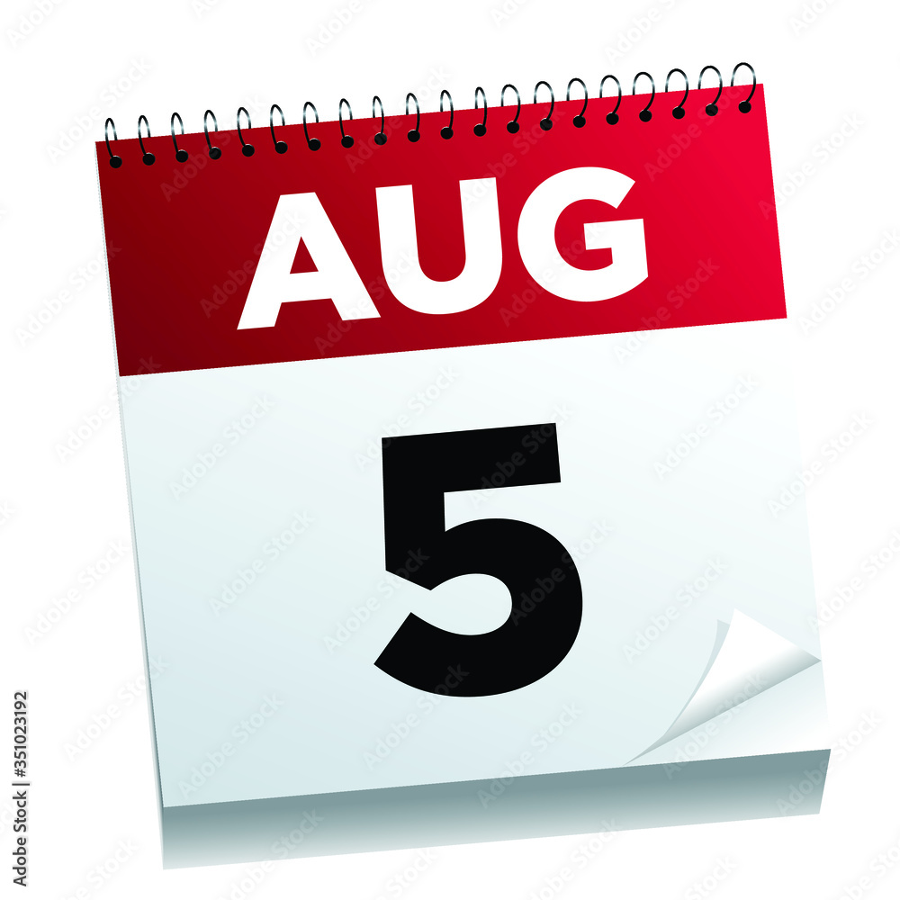 August 5th on a calendar page - illustrated. August 5th on a calendar page - illustrated.