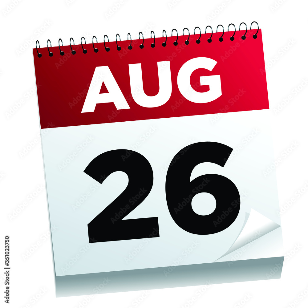 August 26th on a calendar page - illustrated. August 26th on a calendar page - illustrated.