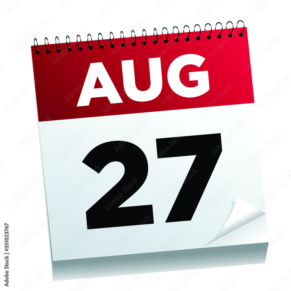 August 27th on a calendar page - illustrated. August 27th on a calendar page - illustrated.