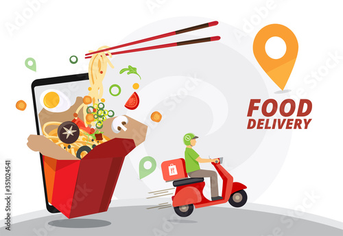 Food delivery service, Fast food delivery, Scooter delivery service , Vector illustration
