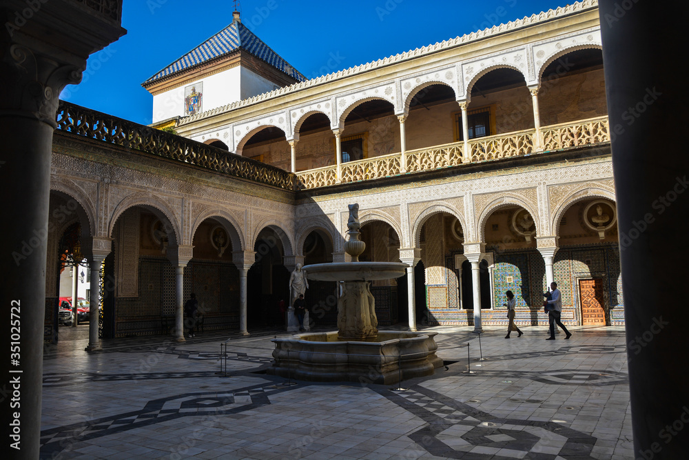Courtyard in Seville, Moorish style of architecture.