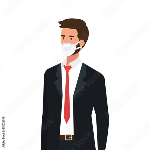 businessman using face mask isolated icon vector illustration design