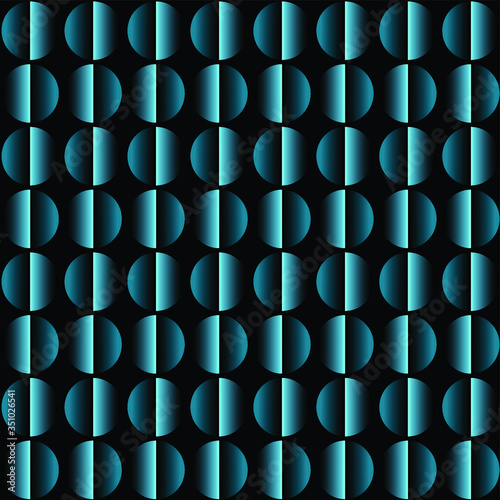 Vector abstract geometric seamless pattern with blue gradient semi-circles looking like sequins on black background