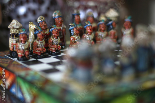 Interesting chess pieces on a chessboard