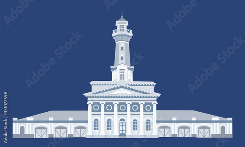 Sights of Russia. Provinces. Russian cities. Fire tower in the city of Kostroma. Kostroma City - Golden Ring of Russia. Vector illustration