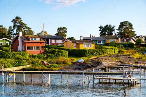Photography Panoramic view of Lindoya island on Oslofjord harbor near Oslo, Norway, with Lin