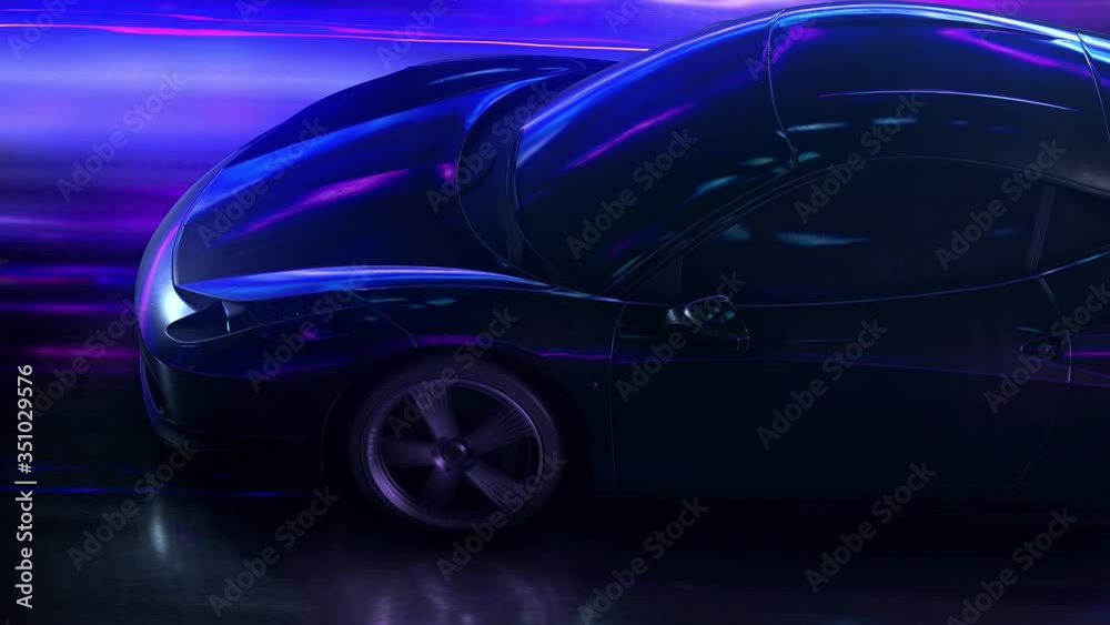 Super fast car going on the road. Action hyperspeed transport and traffic concept.