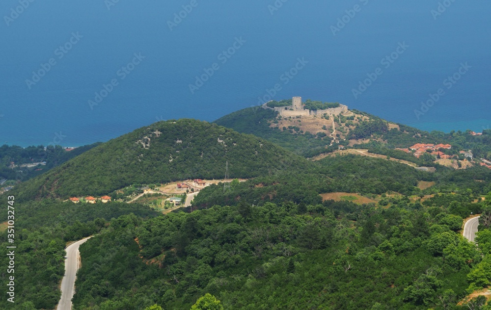Landscape with Platamon Castle and the sea in Pieria, Greece