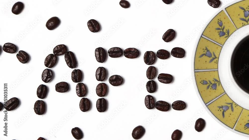 Coffee in the cup with coffee beans around. Coffee in the cup with coffee beans around.