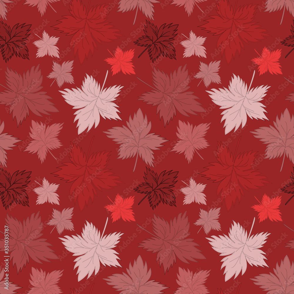 Seamless texture, square, pattern - autumn waltz. Falling leaves of different sizes. A five-leaf. Maple leaf. Figure for the background of the site or blog, textiles, packaging, wallpaper. Vector