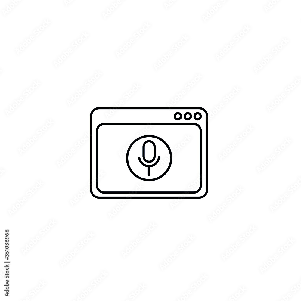 microphone icon in computer window. audio call on screen and black icon vector graphic microphone icon in computer window. audio call on screen and black icon vector graphic