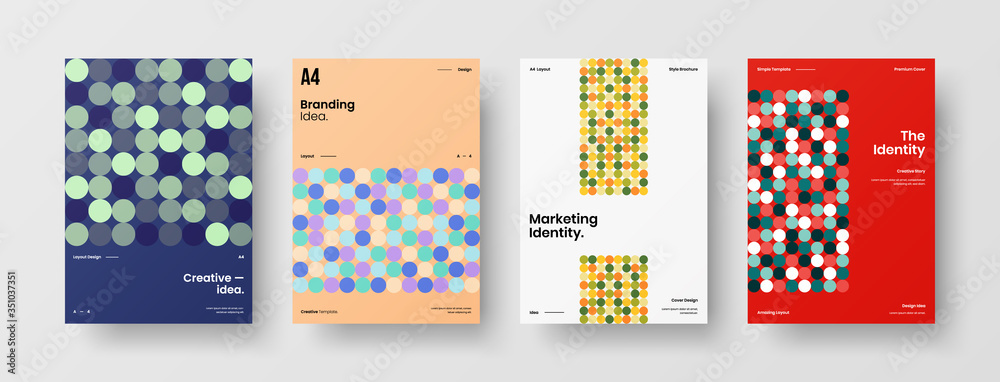 Company identity brochure template collection. Business presentation vector A4 vertical orientation front page mock up set. Corporate report cover abstract geometric illustration design layout bundle.