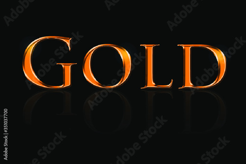 scritta GOLD  specchiata e con riflessi di luce su sfondo nero