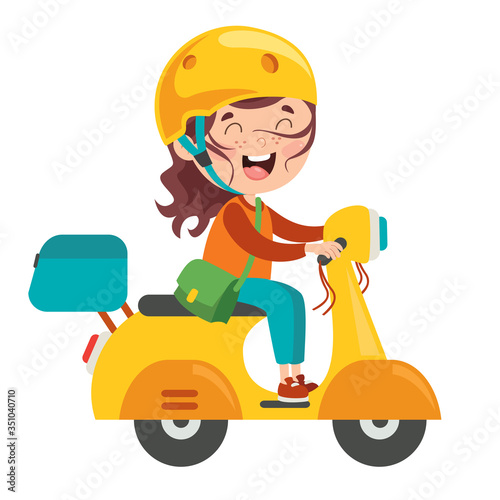 Funny Kid Driving Colorful Motorcycle