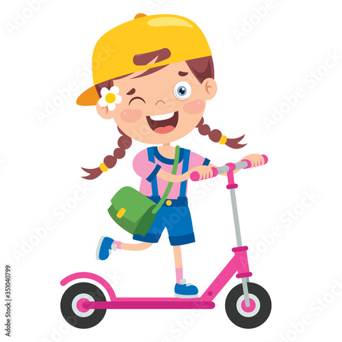 Funny Kid Riding Kick Scooter