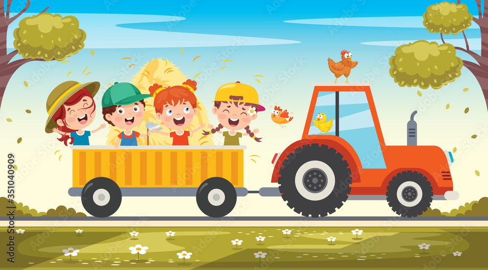 Fototapeta premium Funny Kid And A Tractor