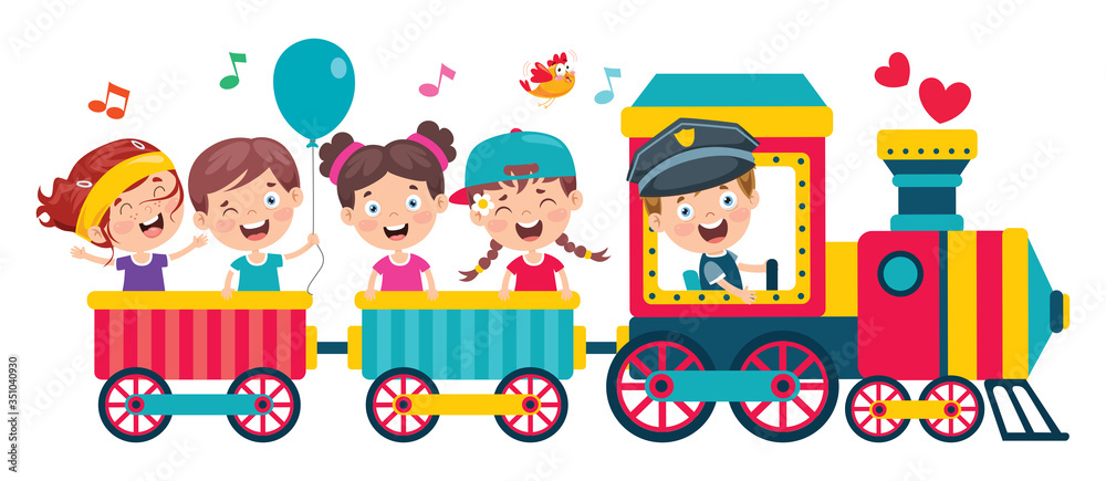Funny Children Riding On The Train