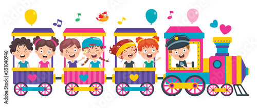 Funny Children Riding On The Train