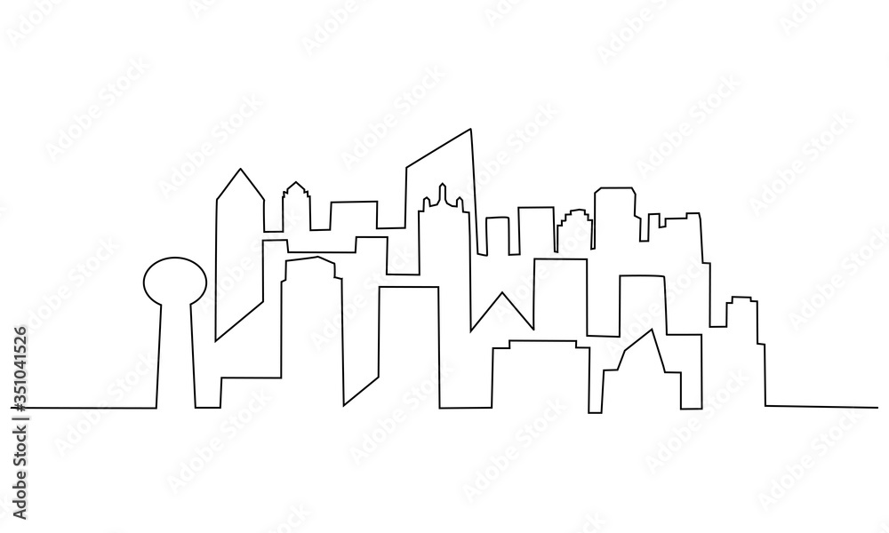 City scape, house, residential building concept. One line drawing