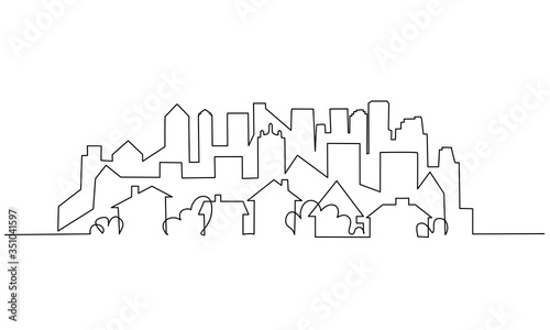 City scape, house, residential building concept. One line drawing