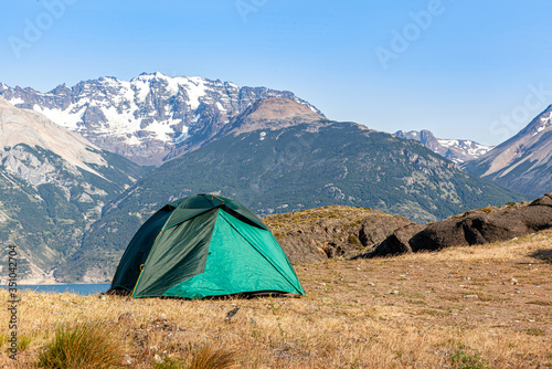 Camping tent in the mountains of Chilean Patagonia, Chile Chico, Aysém, chile