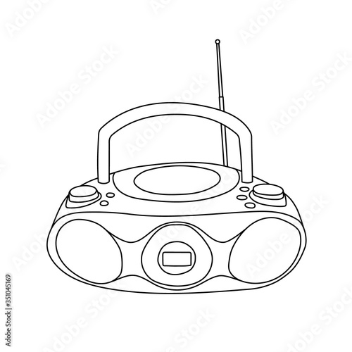 Vector hand drawn lines icon illustration of CD recorder isolated on white background. Retro vintage 2000s CD player. 