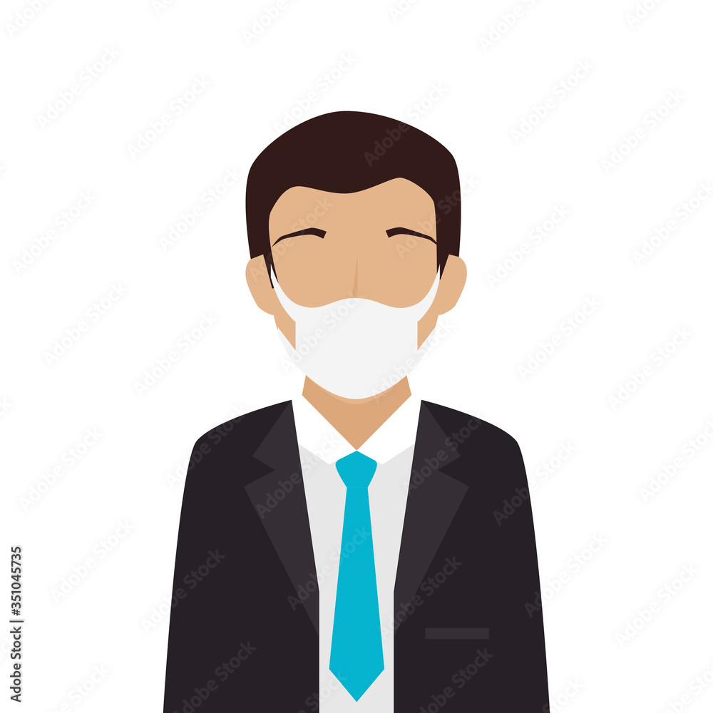 businessman using face mask isolated icon vector illustration design