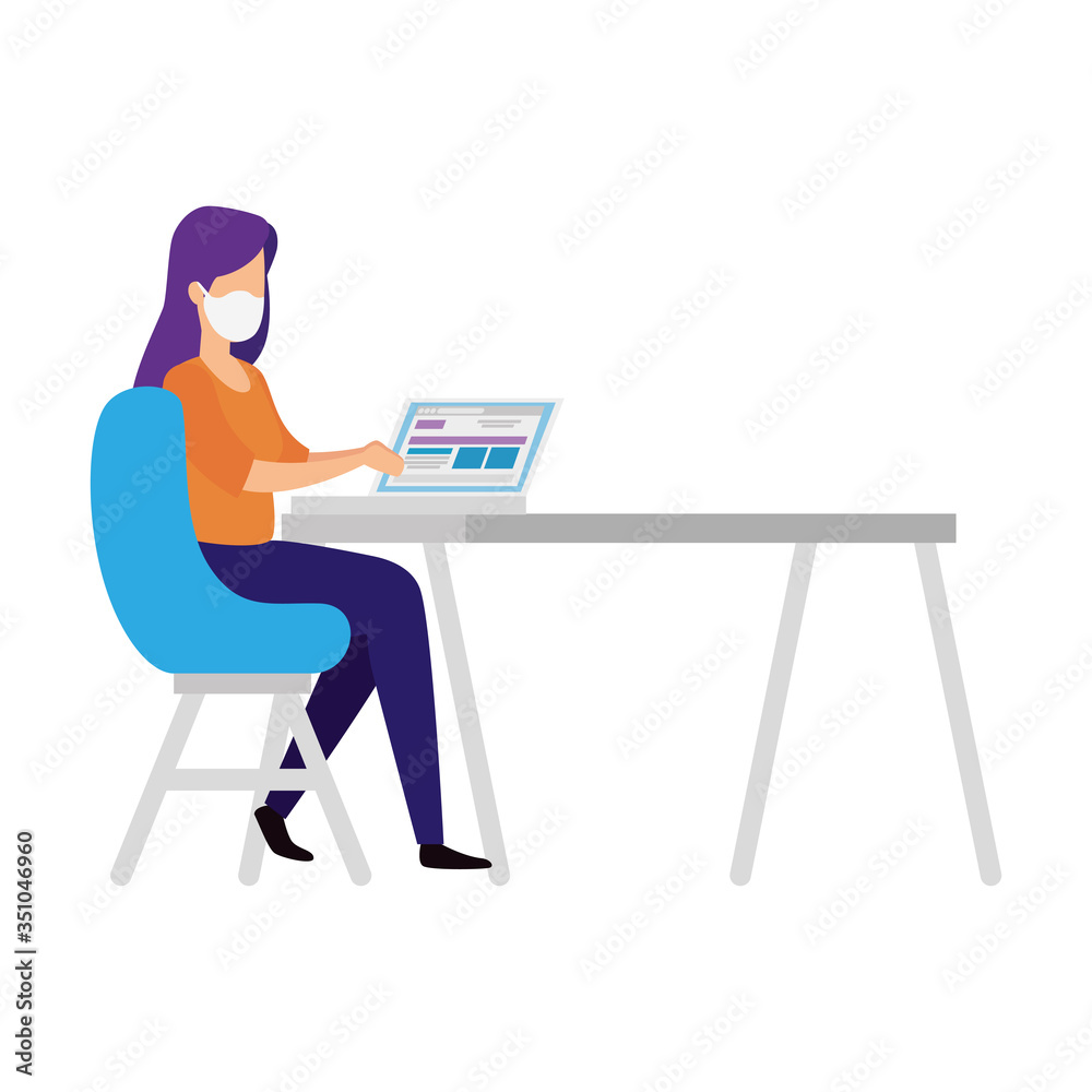 young woman using face mask in workplace vector illustration design young woman using face mask in workplace vector illustration design