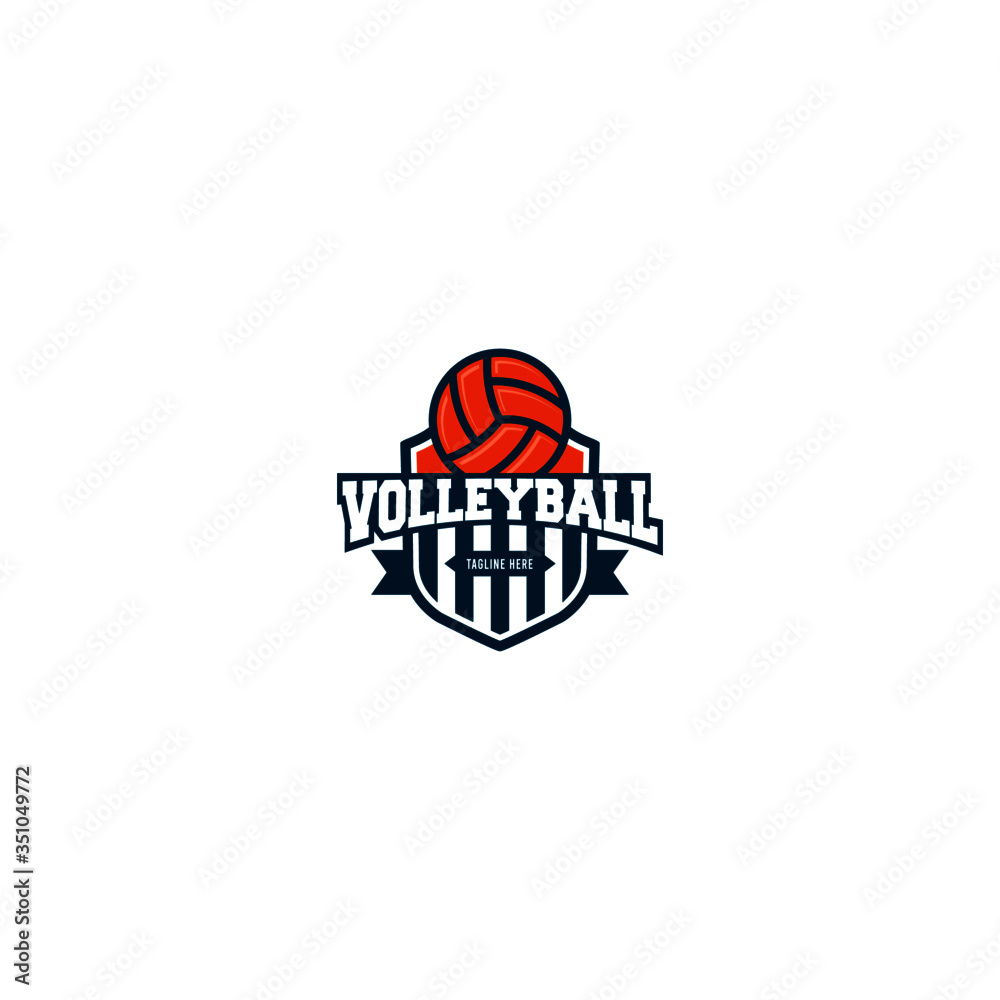 Volleyball championship logo, emblem, icons, designs templates with volleyball ball and shield. Sport emblem insignia templates.