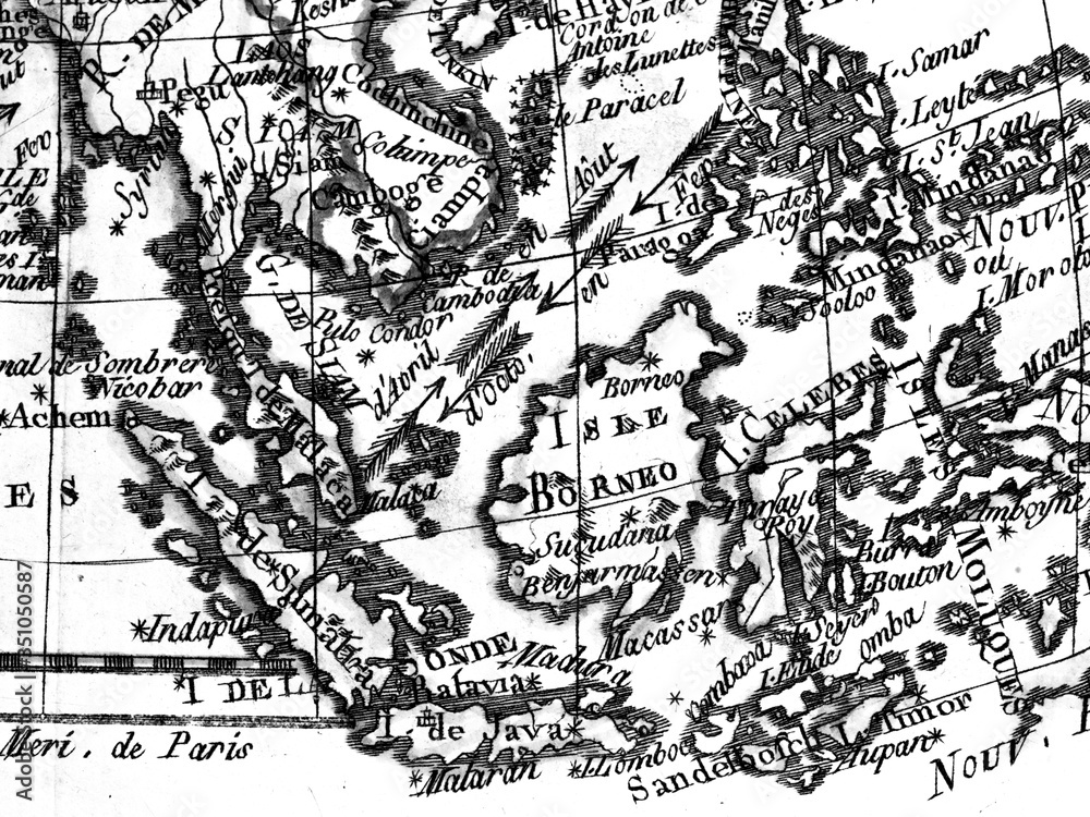 アンティークの世界地図　東南アジア