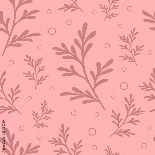 Pink background. Pattern with hand drawn floral background. Colorful twigs