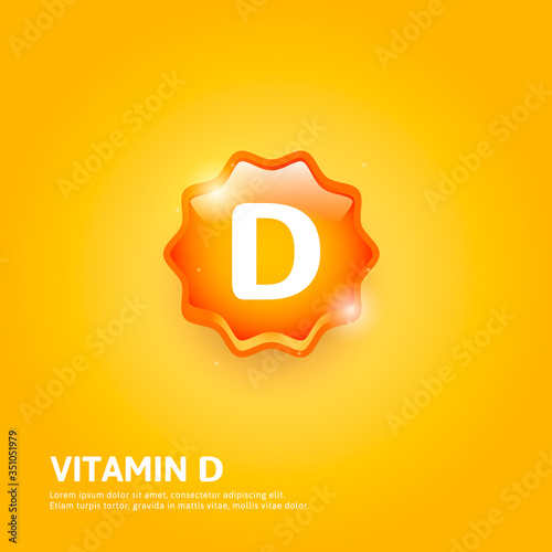 Vitamin D glossy label or icon. Vector illustration