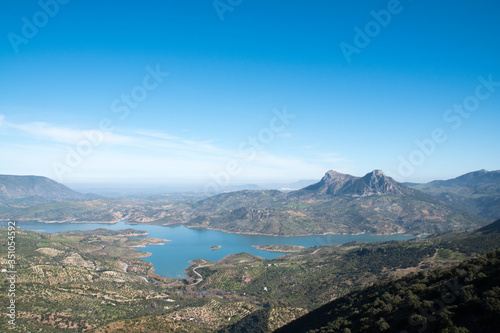 Panorama of a reservoir in Grazalema in Sierra de Grazalema Natural Park, Andalusia, Spain