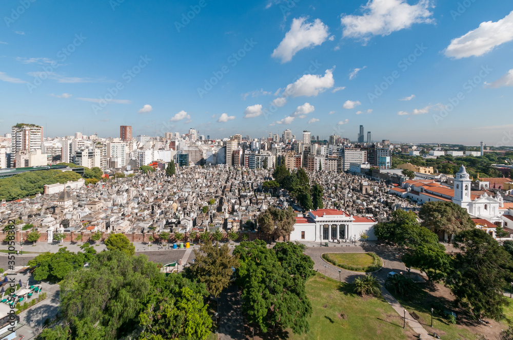 Aerial view of La Recoleta Cemetery, Buenos Aires, Argentina.