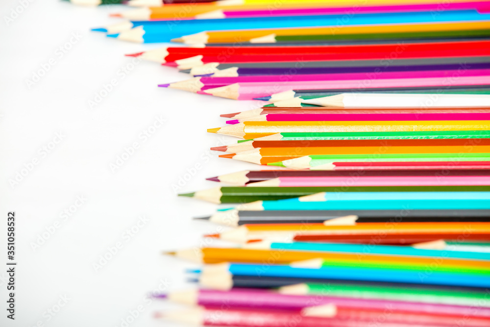 Colorful wooden pencils isolated on white background.Close up Colorful wooden pencils isolated on white background.Close up