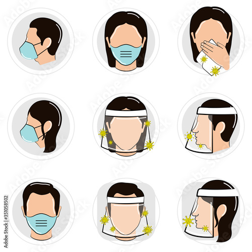 People with a safety visor and face mask